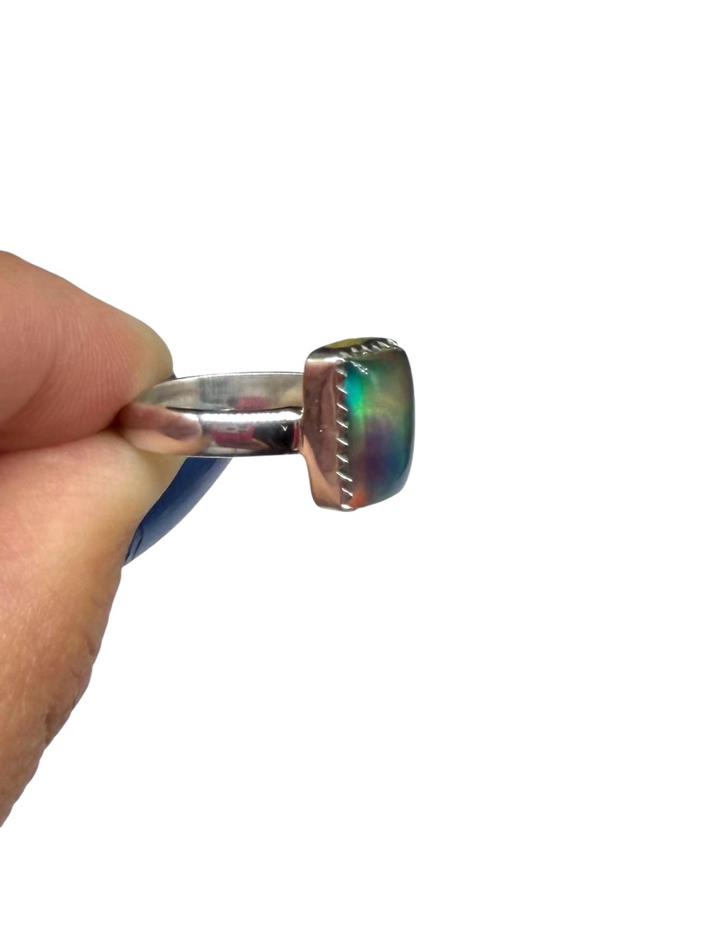 Aurora Fire Opal Ring Size 6 Solid 925 Sterling Silver Aura - Picture 12 of 14